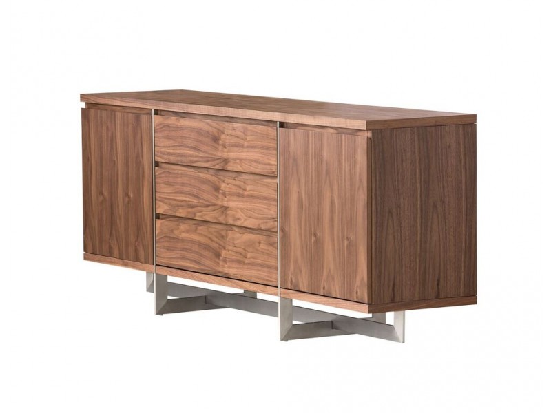 Remi Buffet Natural Walnut/Matte White with Brushed Stainless Steel 
