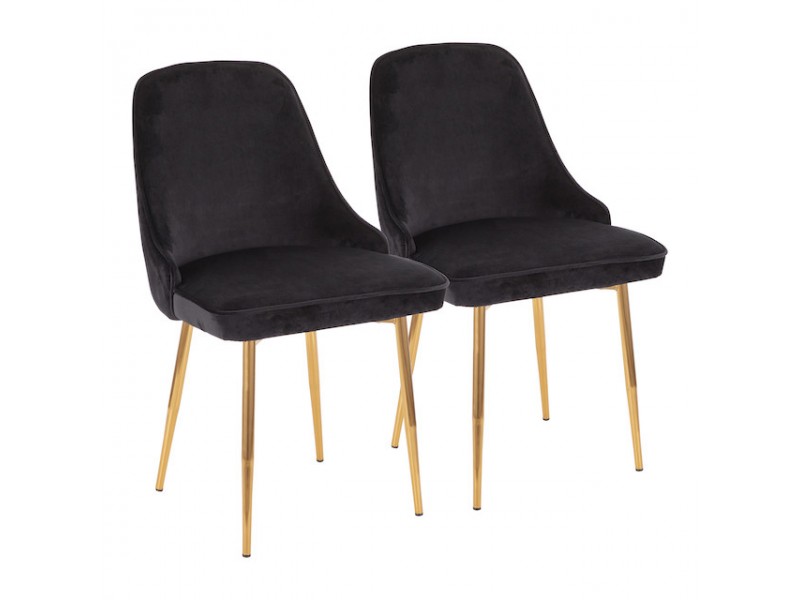 LumiSource Marcel Dining Chair - Set of 2 - Black in Gold Legs 
