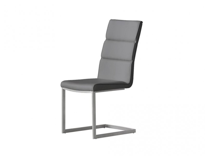 Duomo Dining Chair Grey Leatherette with Brushed Stainless Steel Set of 2