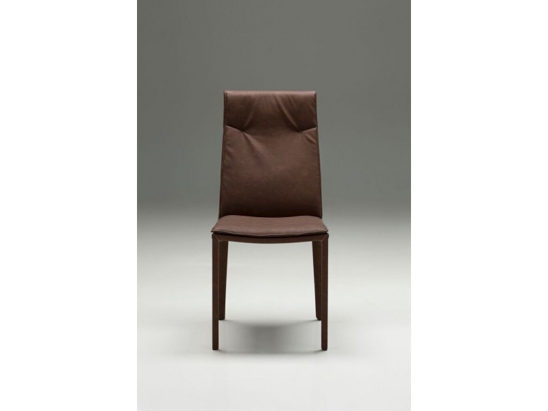 Harris Dining Chair Brown Full Leatherette Wrap with White Stitching Set of 2 - Front