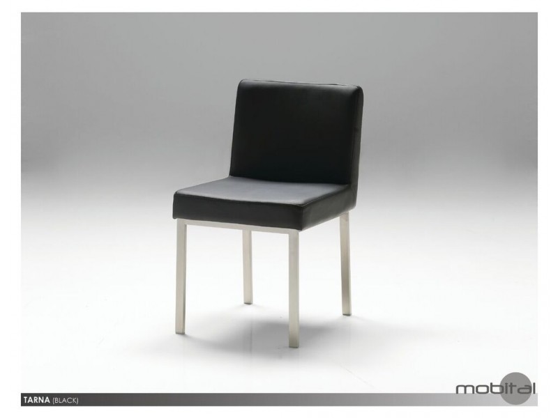 Tarna Dining Chair Black Leatherette with Polished Stainless Steel Set of 2
