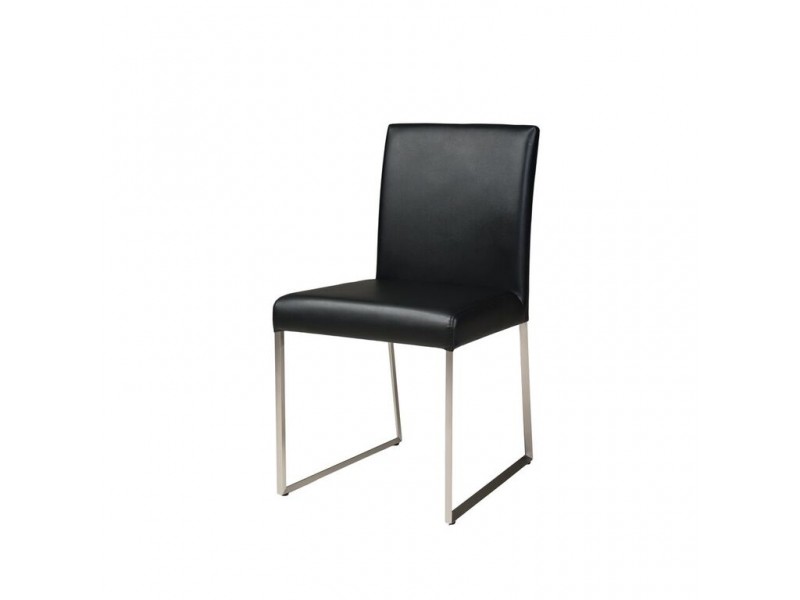 Tate Dining Chair Black Leatherette with Brushed Stainless Steel - Angled