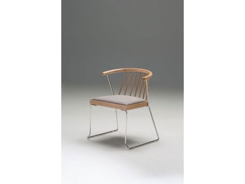 Walker Dining Chair Ash Solid Wood Back and Seat Frame with Polished Stainless Steel