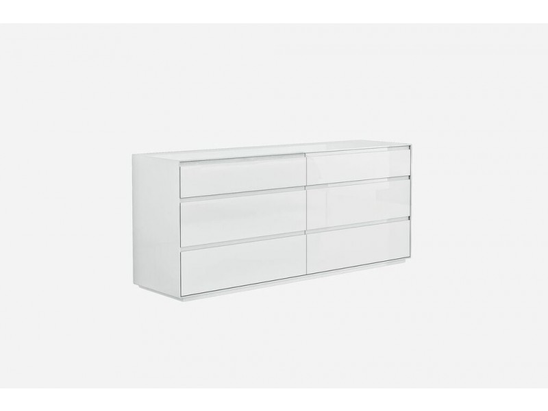 Malibu Dresser High Gloss White With 6 Self Close Drawers