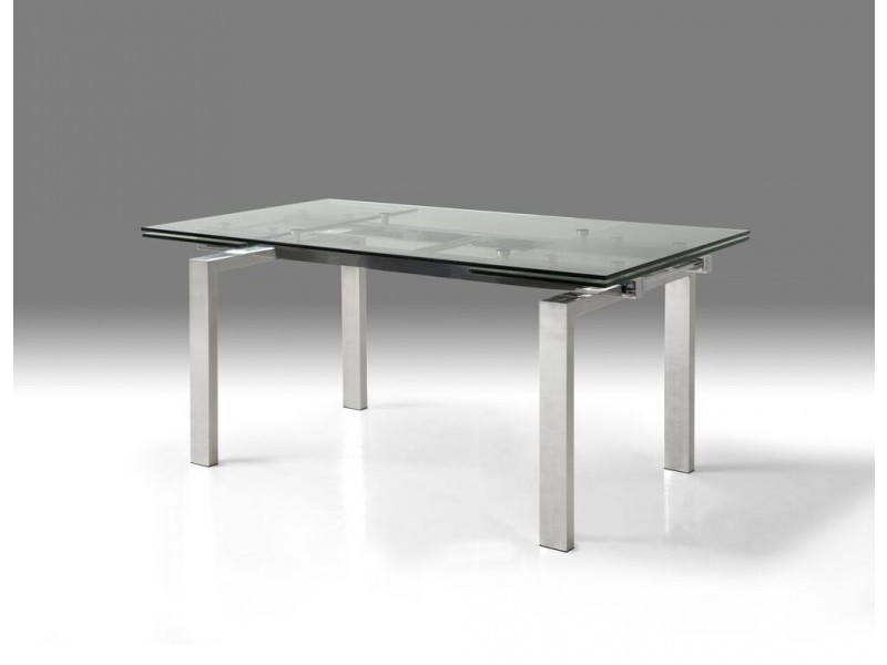 Cantro Extending Dining Table Clear Glass with Brushed Stainless Steel