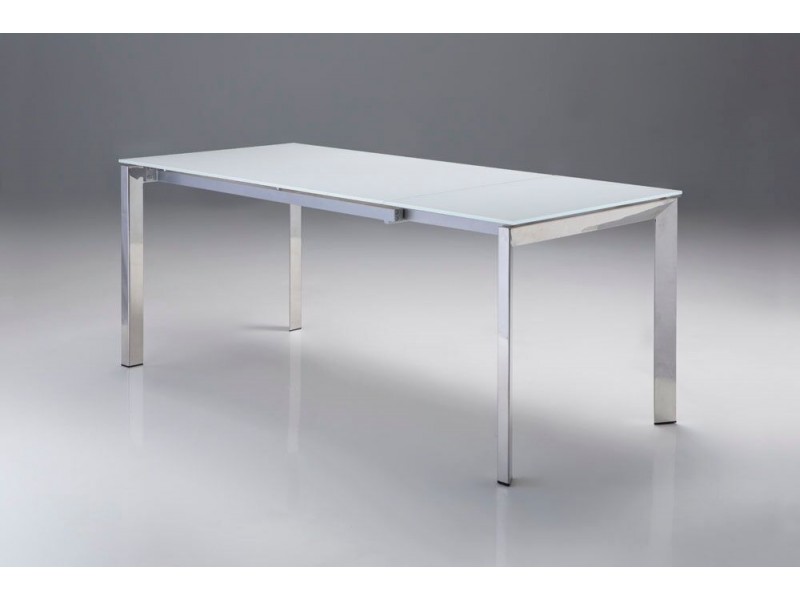 Ghost Extending Dining Table White Glass with Polished Stainless Steel