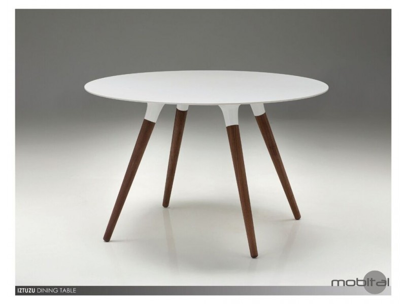 Iztuzu 29" Round Dining Table White Solid Surface with Walnut Base