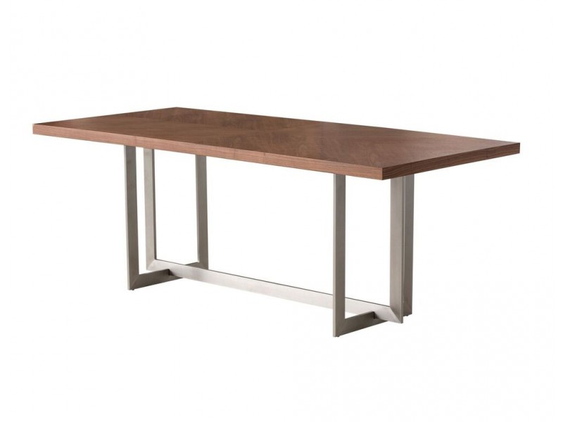 Remi Dining Table Natural Walnut/Matte White with Brushed Stainless Steel