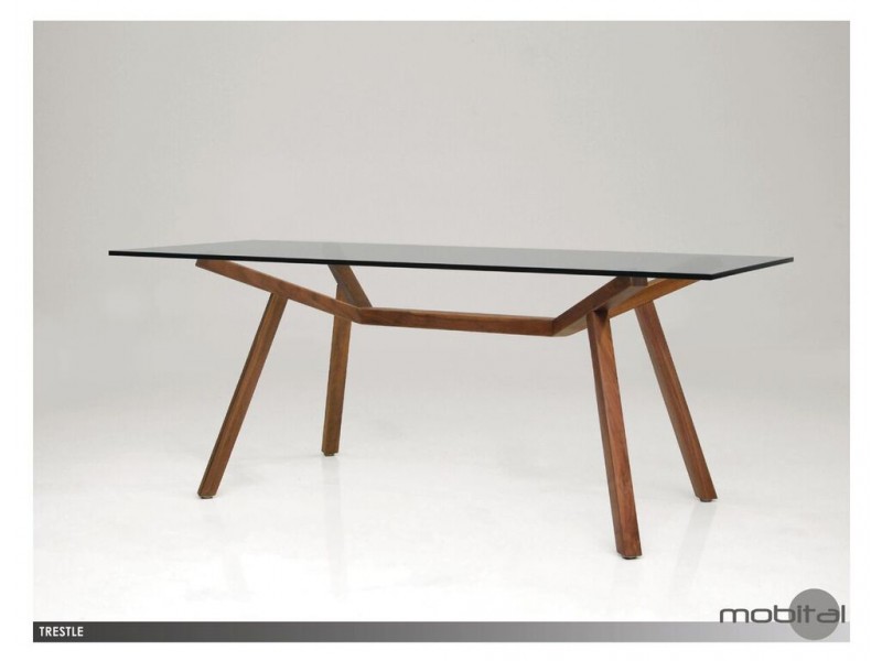 Trestle Dining Table Clear Glass with Solid American Walnut 