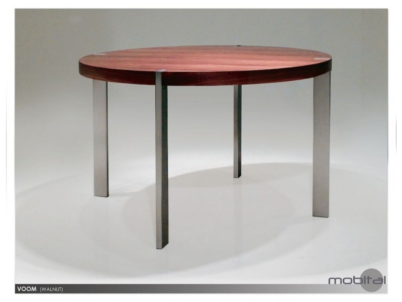 Voom 47" Round Dining Table Walnut with Brushed Stainless Steel