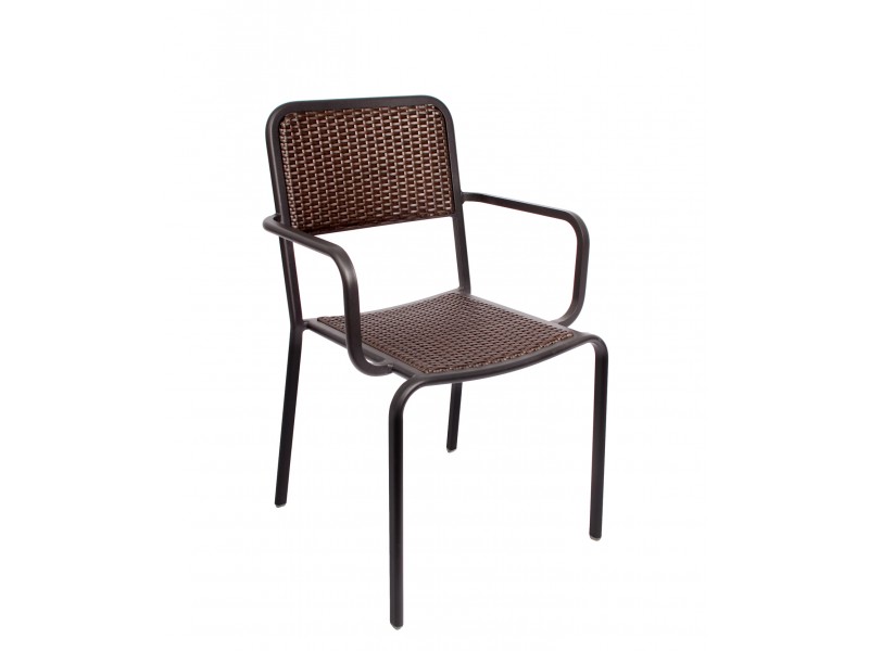 Rio Stacking Aluminum Armchair Mocha Synthetic Wicker, Black Frame