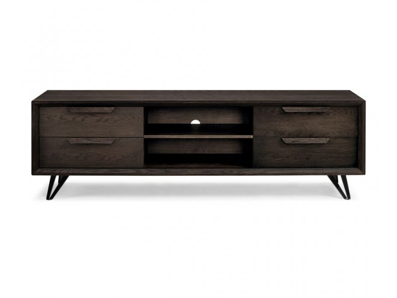 Alexa Tv Unit Oak Veneer With 3 Drawers In Wash Grey Oak Veneer - Front