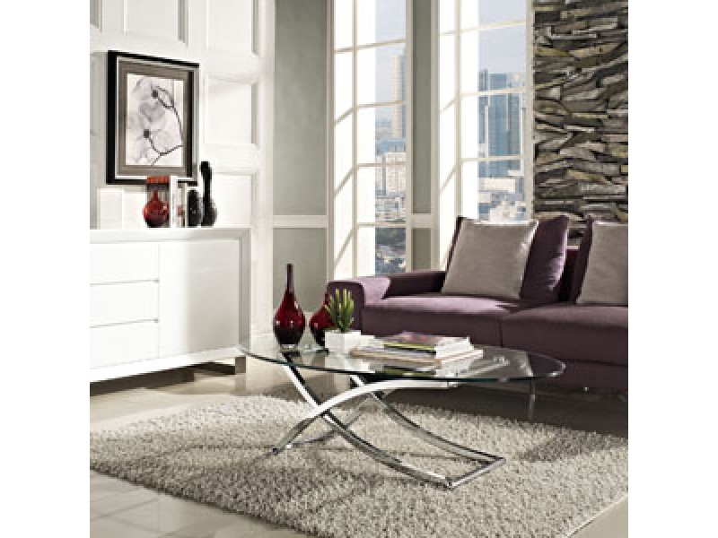Modway Criss Coffee Table in Silver Clear