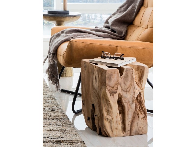 Natural Teak Wood End Table - Lifestyle