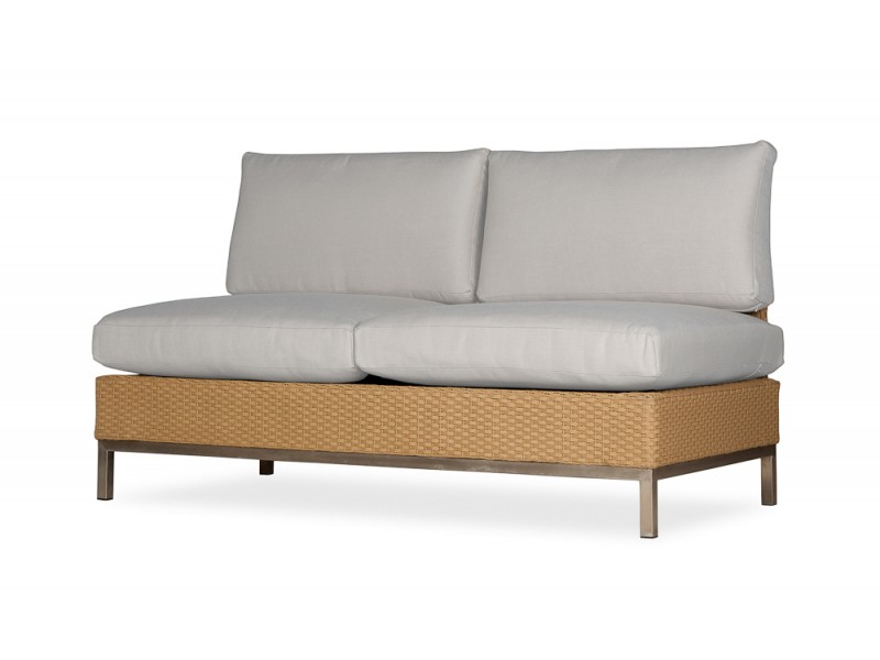 Elements Armless Settee With Loom Arms and Back - Angled