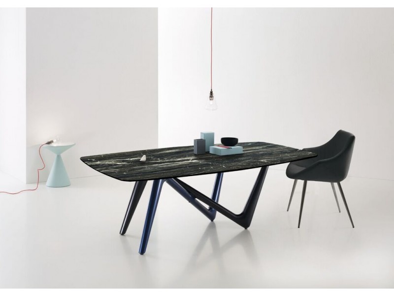 Esse Dining Table In Grey & Blue Base with Noir Desir Ceramic Top