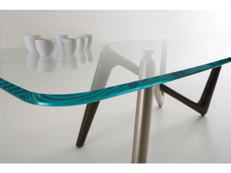 Esse Dining Table In Bronze & Titanium Base with Glass Top