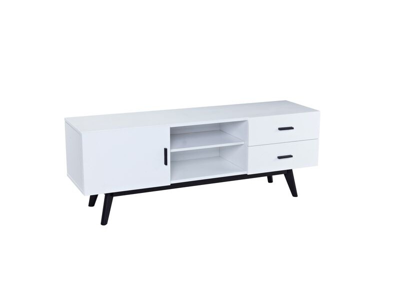 Diamond Sofa Focus 2-Drawer / 1-Door Entertainment Cabinet in White w/ Black Legs