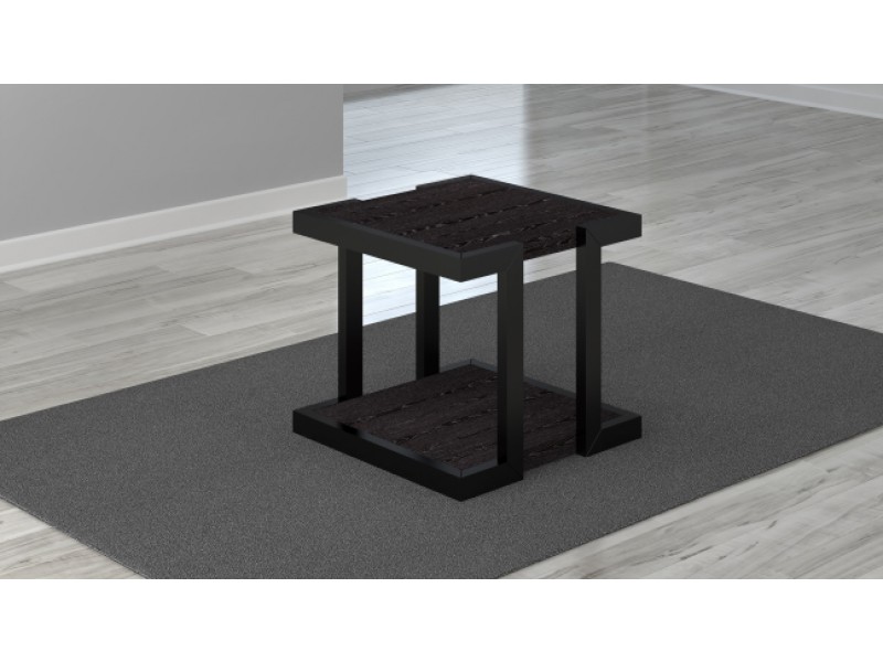 Furnitech 24" Art Deco End Table with Italian engineered Veneers and High Gloss Black Lacquer Solid wood Frame