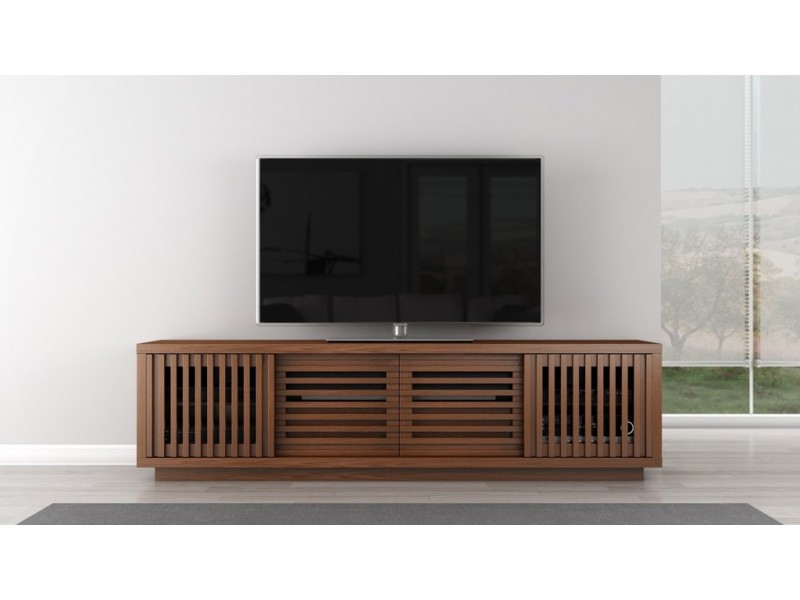 Furnitech 82" 82” Rustic Contemporary TV Stand Media Console Natural Walnut Finish - Front