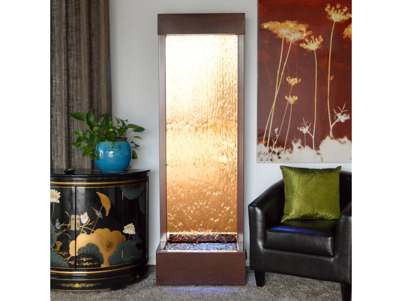 Gardenfall Bronze Mirror and Dark Copper Floor Fountain - 