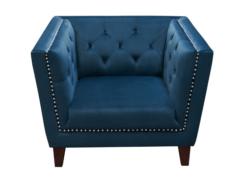 Diamond Sofa Grand Accent Chair in Tufted Blue Velvet w/ Nail Head Accent