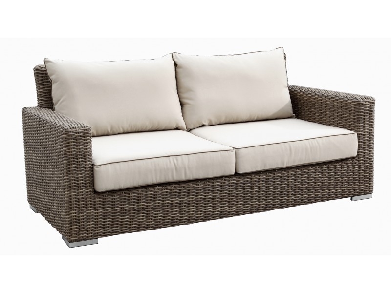 Coronado Wicker Loveseat With Cushions In Canvas Antique Beige With Canvas Cocoa Welt