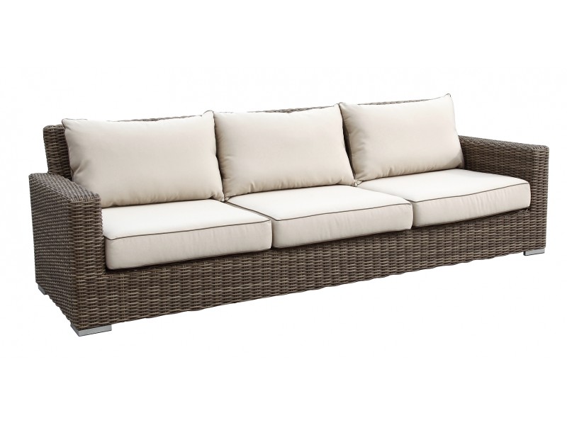 Coronado Wicker Sofa With Cushions In Canvas Antique Beige With Canvas Cocoa Welt