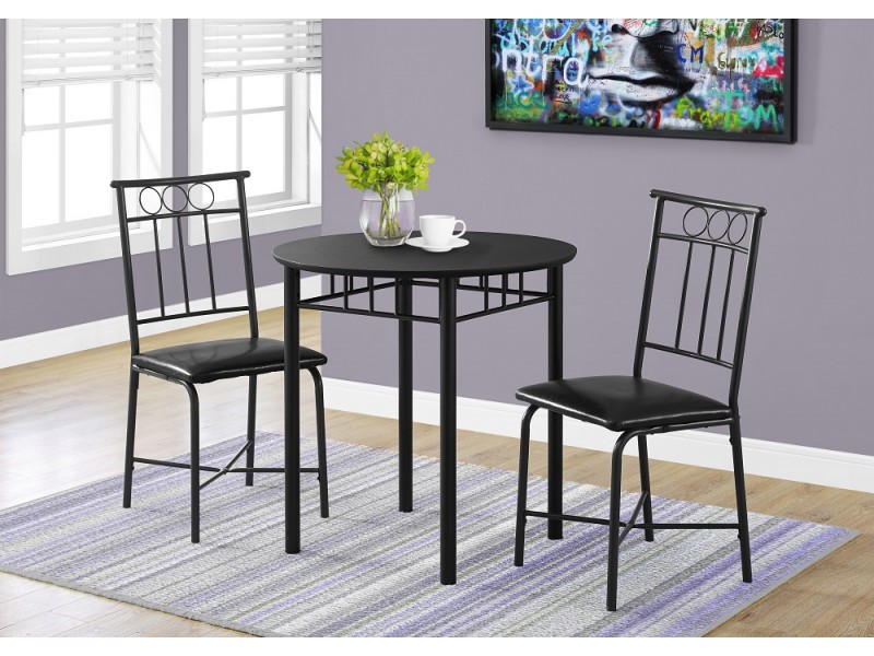 Dining Set - 3pcs Set / Black Metal And Top