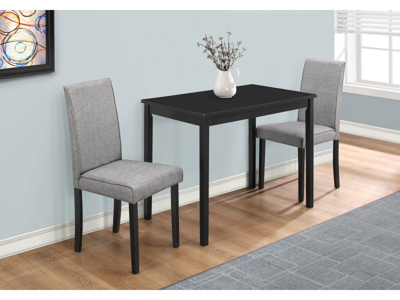 Dining Set - 3pcs Set / Black / Grey Linen Parson Chairs