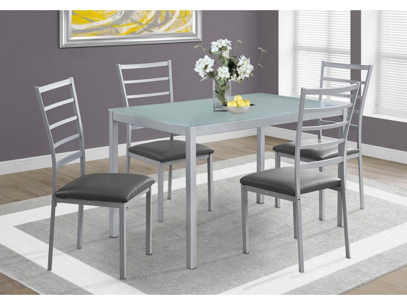 Dining Set - 5pcs Set / Silver / Frosted Tempered Glass