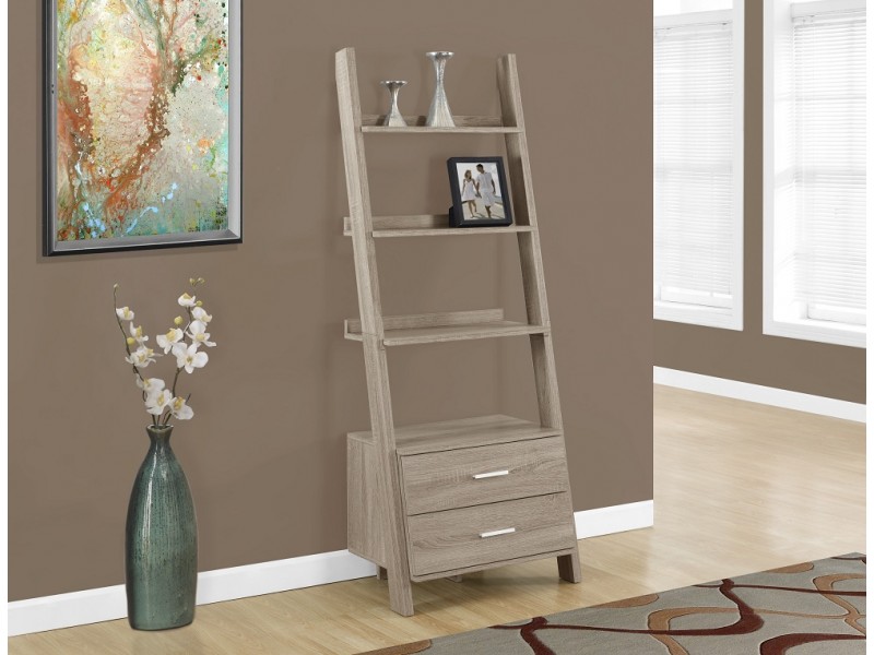 Bookcase - 69"h / Dark Taupe Ladder W/ 2 Storage Drawers