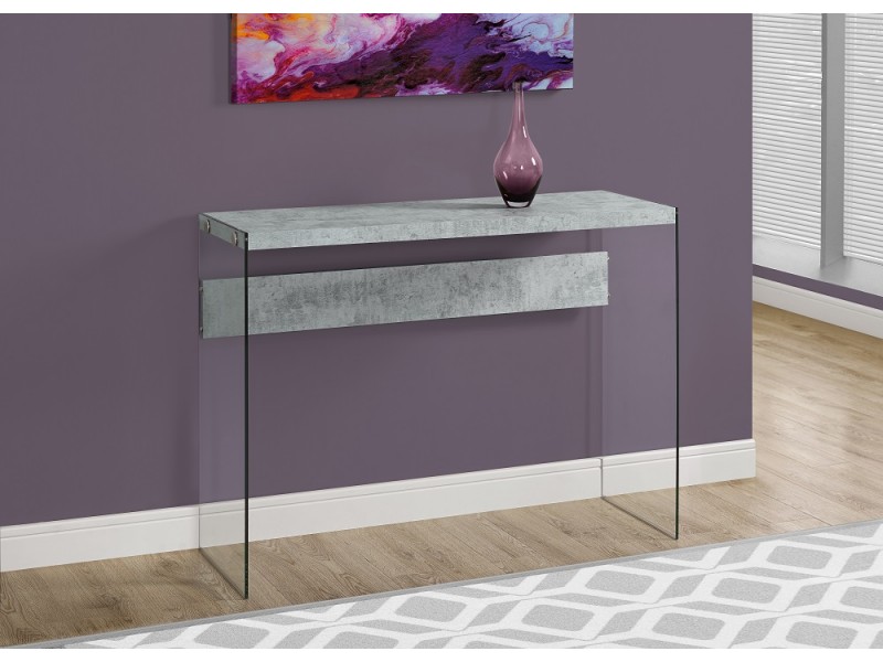 Console Table - Grey Cement With Tempered Glass