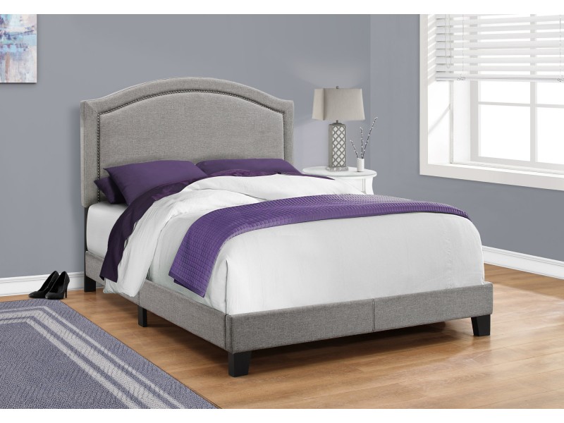 Bed - Full Size Grey Linen With Chrome Trim