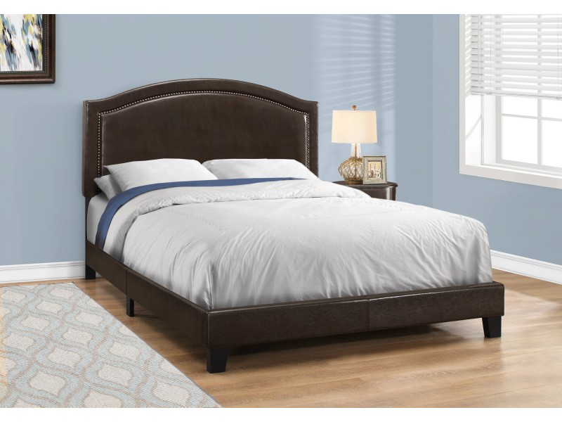 Bed - Queen Size Brown Linen With Chrome Trim