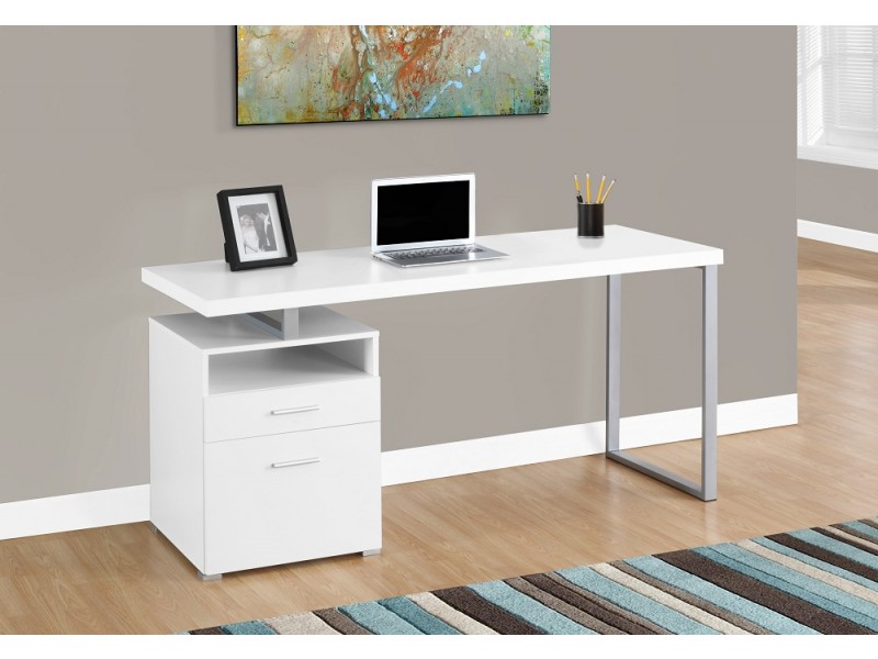 Computer Desk - 60"L / White / Silver Metal