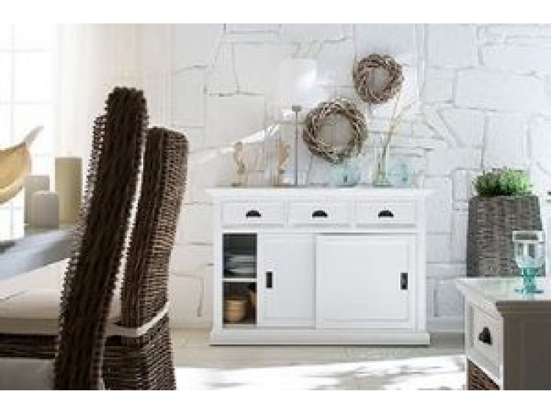 Nova Solo HALIFAX White Mahogany Buffet with 3 Drawers and 2 Sliding Doors