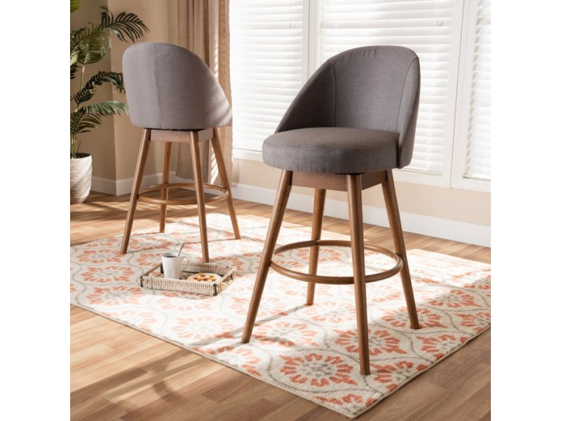 Baxton Studio Carra Swivel Bar Stool - Set of 2 - Grey