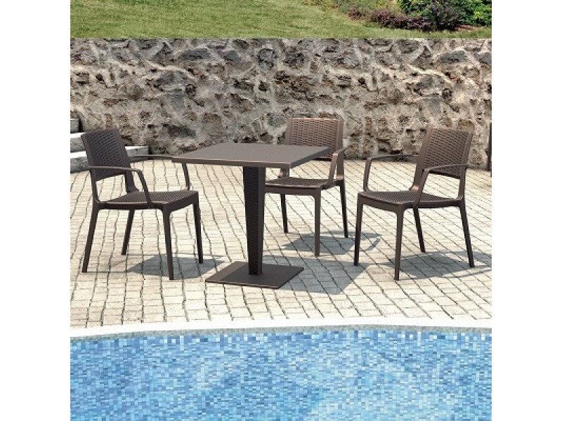 Capri Resin Dining Arm Chair - Brown - Set