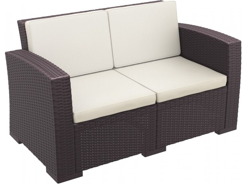 Monaco Resin Patio Loveseat with Cushion - Brown - Angled