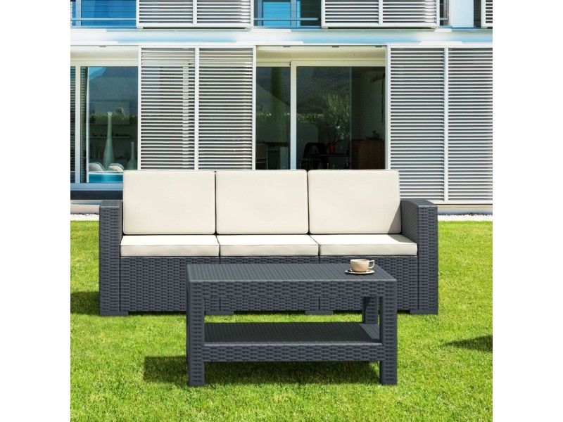 Monaco Resin Patio Sofa with Cushion - Brown - Actual