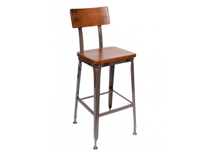Lincoln Barstool With Steel Frame And Clear Coat Finish - Aluminum Ash/Metal Back
