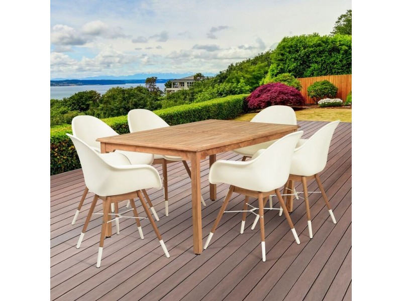 Amazonia Charlotte 7 Piece Teak Rectangular Patio Dining Set - Lifestyle