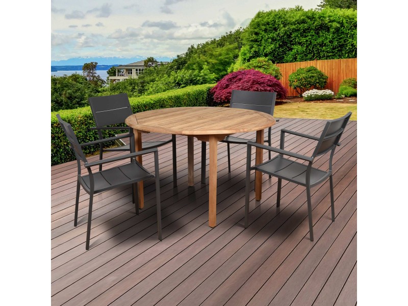 Amazonia Koningsdam 5 Piece Teak Round Patio Dining Set