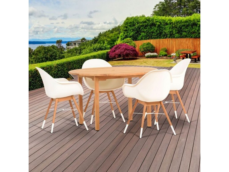 Amazonia Charlotte 5 Piece Teak Round Patio Dining Set - Lifestyle