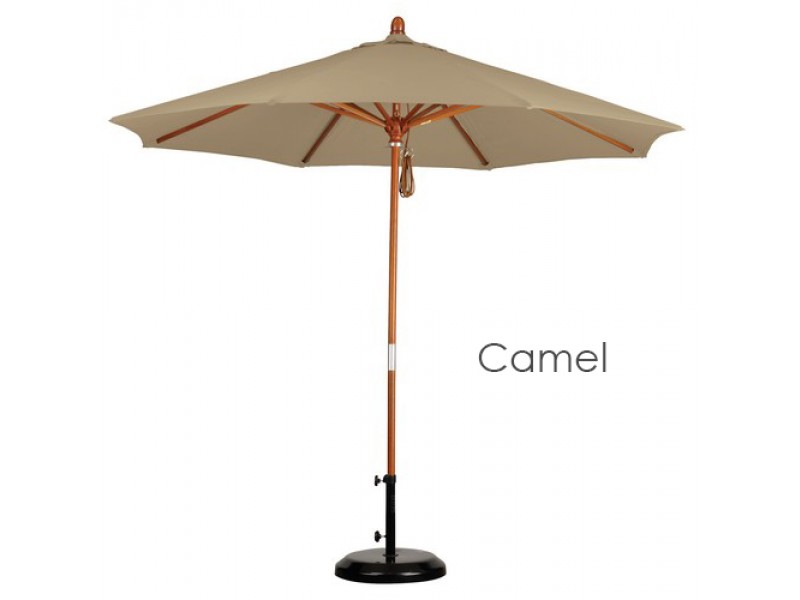 California Umbrella 9' Wood Market Umbrella Pulley Open Marenti Wood - Sunbrella