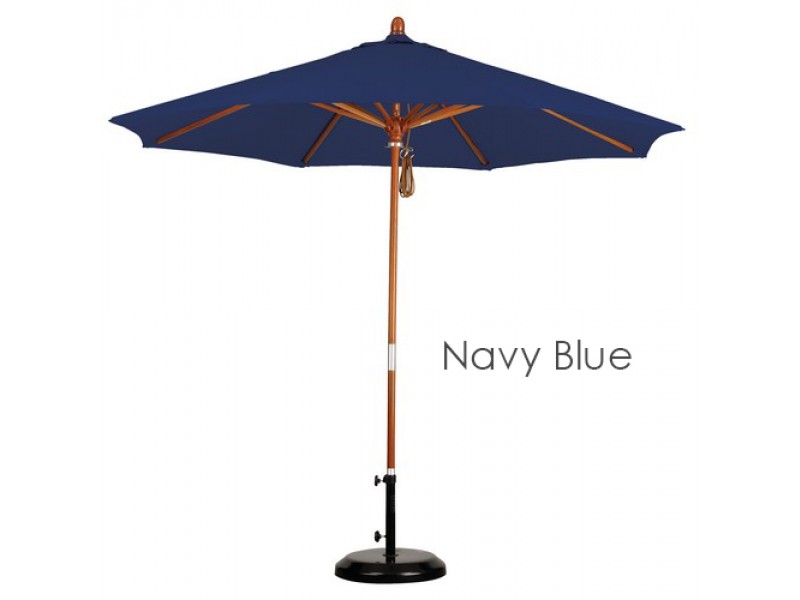 California Umbrella 9' Wood Market Umbrella Pulley Open Marenti Wood - Olefin