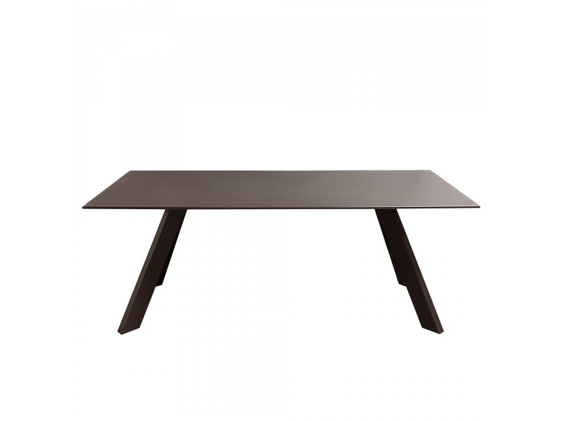 Diamond Sofa Rectangular Dining Table W/ Chocolate Frosted Glass Top & Painted Iron Legs