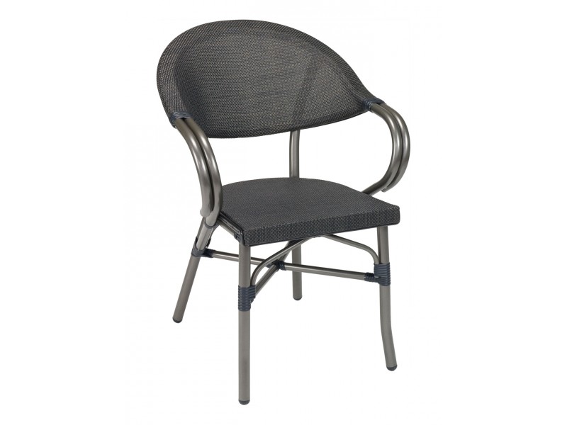 Powder Coated Aluminum Frame Arm Chair W/ Textilene Seat and Back - METRO A - Charcoal