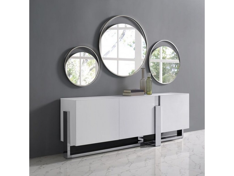 Ariel Large/Medium/Small Round Mirror In Matte White Polish